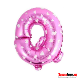 Balon Foliowy Litera "Q" - różowy w serduszka - 45 cm