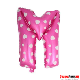 Balon Foliowy Litera "M" - różowy w serduszka - 45 cm
