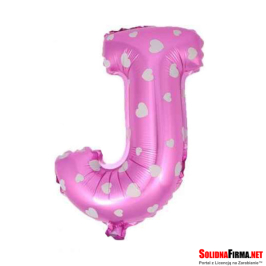 Balon Foliowy Litera "J" - różowy w serduszka - 45 cm