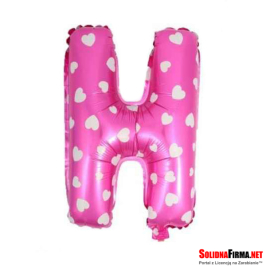 Balon Foliowy Litera "H" - różowy w serduszka - 45 cm