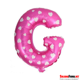 Balon Foliowy Litera "G" - różowy w serduszka - 45 cm