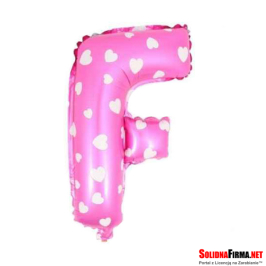 Balon Foliowy Litera "F" - różowy w serduszka - 45 cm