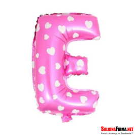 Balon Foliowy Litera "E" - różowy w serduszka - 45 cm