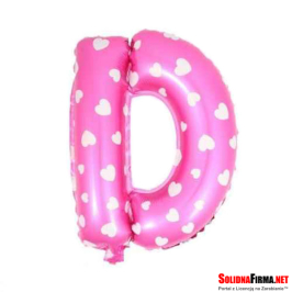 Balon Foliowy Litera "D" - różowy w serduszka - 45 cm
