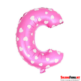 Balon Foliowy Litera "C" - różowy w serduszka - 45 cm