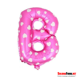 Balon Foliowy Litera "B" - różowy w serduszka - 45 cm