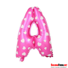 Balon Foliowy Litera "A" - różowy w serduszka - 45 cm