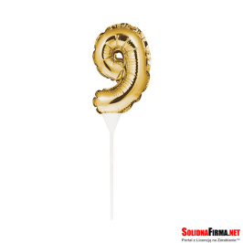 Balon foliowy samopompujący Cyfra "9" - złoty - 22,5cm