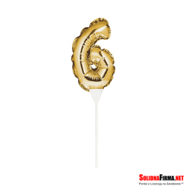 Balon foliowy samopompujący Cyfra "6" - złoty - 22,5cm