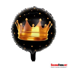 Okrągły Balon Foliowy z Koroną -  czarny - 18 Cali