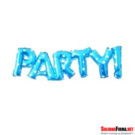 Balon foliowy napis - PARTY - niebieski w gwiazdy - wymiary 58 x 93 cm