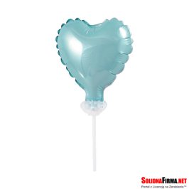 Balon foliowy na patyczku "Serce" - niebieski - 13 cm