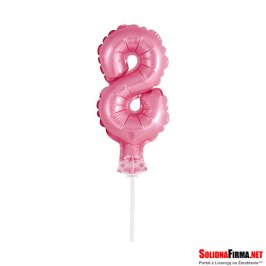 Balon foliowy na patyczku  " Cyfra 8 " - Różowy - 13 cm