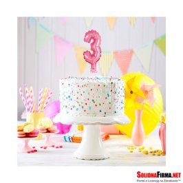 Balon foliowy na patyczku  " Cyfra 3 " - Różowy - 13 cm