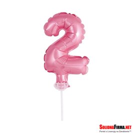 Balon foliowy na patyczku  " Cyfra 2 " - Różowy - 13 cm