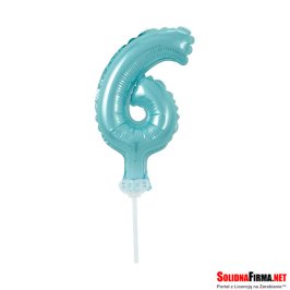 Balon foliowy na patyczku  " Cyfra 6 " - Niebieski - 13 cm