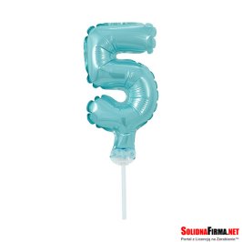 Balon foliowy na patyczku  " Cyfra 5 " - Niebieski - 13 cm