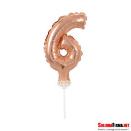 Balon foliowy na patyczku  " Cyfra 6 " - Różowe - Złoto - 13 cm