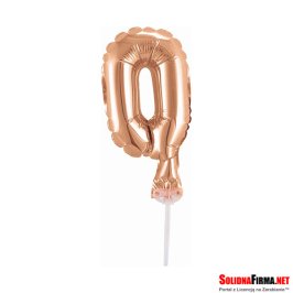 Balon foliowy na patyczku  " Cyfra 0 " - Różowe - Złoto - 13 cm