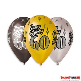 Balony Premium „Happy Birthday 60”, metaliczne, 12" / 6 sztuk
