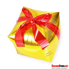 Balon foliowy - Balon Świąteczny Prezent Złoty 46 cm x 46 cm