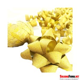 Zestaw do pakowania prezentów - kokarda brokatowa, złoty