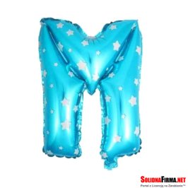 Balon Foliowy Litera "M" - niebieski w gwiazdki - 45 cm