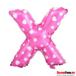 Balon Foliowy Litera "X" - różowy w serduszka - 45 cm