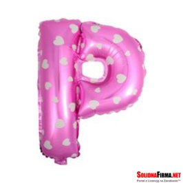Balon Foliowy Litera "P" - różowy w serduszka - 45 cm