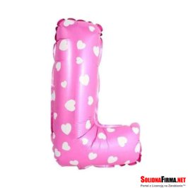 Balon Foliowy Litera "L" - różowy w serduszka - 45 cm