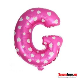 Balon Foliowy Litera "G" - różowy w serduszka - 45 cm