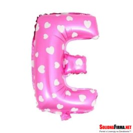 Balon Foliowy Litera "E" - różowy w serduszka - 45 cm