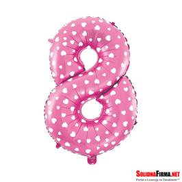 Balon foliowy Cyfra "8" - różowy w serca - 45cm