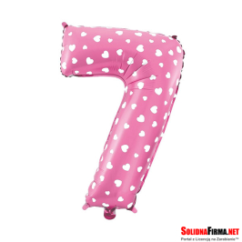 Balon foliowy Cyfra "7" - różowy w serca - 45cm