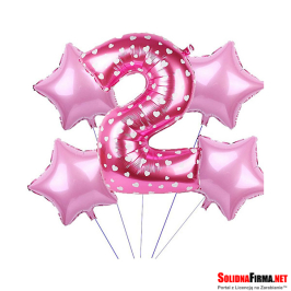 Balon foliowy Cyfra "2" - różowy w serca - 45cm