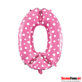 Balon foliowy Cyfra "0" - różowy w serca - 45cm