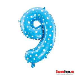 Balon foliowy Cyfra "9" - niebieski w gwiazdy - 45cm