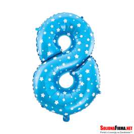 Balon foliowy Cyfra "8" - niebieski w gwiazdy - 45cm