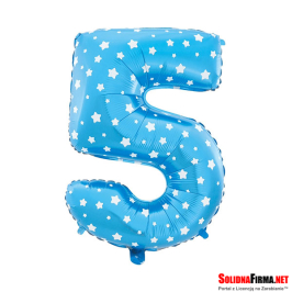 Balon foliowy Cyfra "5" - niebieski w gwiazdy - 45cm