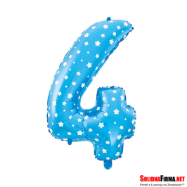 Balon foliowy Cyfra "4" - niebieski w gwiazdy - 45cm