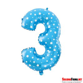 Balon foliowy Cyfra "3" - niebieski w gwiazdy - 45cm