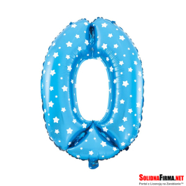 Balon foliowy Cyfra "0" - niebieski w gwiazdy - 45cm