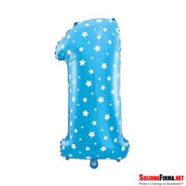 Balon foliowy Cyfra "1" - niebieski w gwiazdy - 45cm