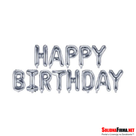 Balon foliowy Happy Birthday - srebrny - 340cm x 80cm