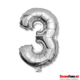 Balon foliowy Cyfra "3" - srebrny - 81cm