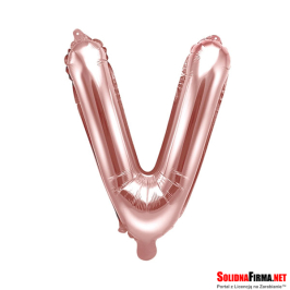 Balon foliowy Litera "V" - różowe-złoto - 35cm