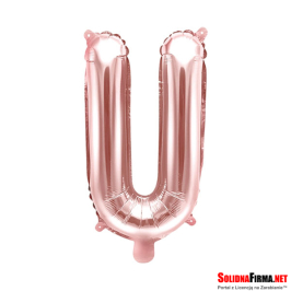 Balon foliowy Litera "U" - różowe-złoto - 35cm