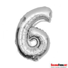 Balon foliowy Cyfra "6" - srebrny - 45cm