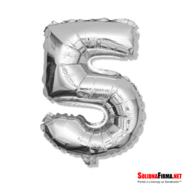 Balon foliowy Cyfra "5" - srebrny - 45cm