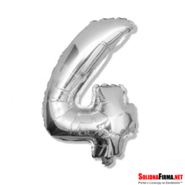 Balon foliowy Cyfra "4" - srebrny - 45cm